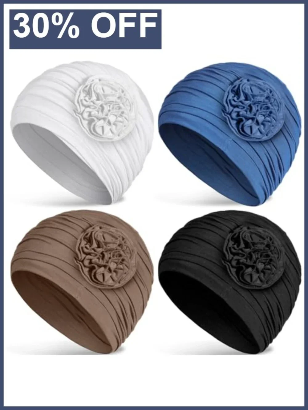 Cotton Spandex Chemo Turban Beanie Hat 4 Pack